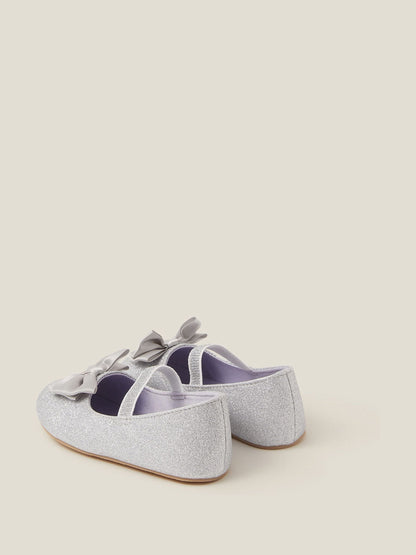 Monsoon Silver Baby Bow Glitter Walker Shoes image 3