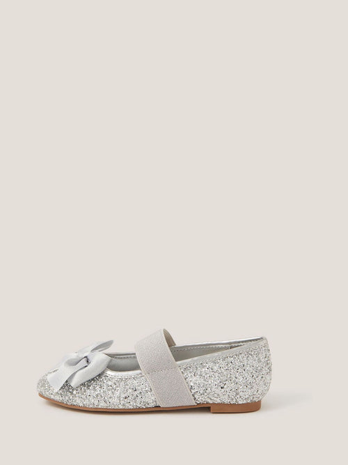 Monsoon Silver Glitter Bow Ballet Flats image 1