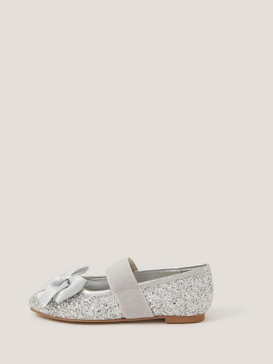 Monsoon Silver Glitter Bow Ballet Flats image 1