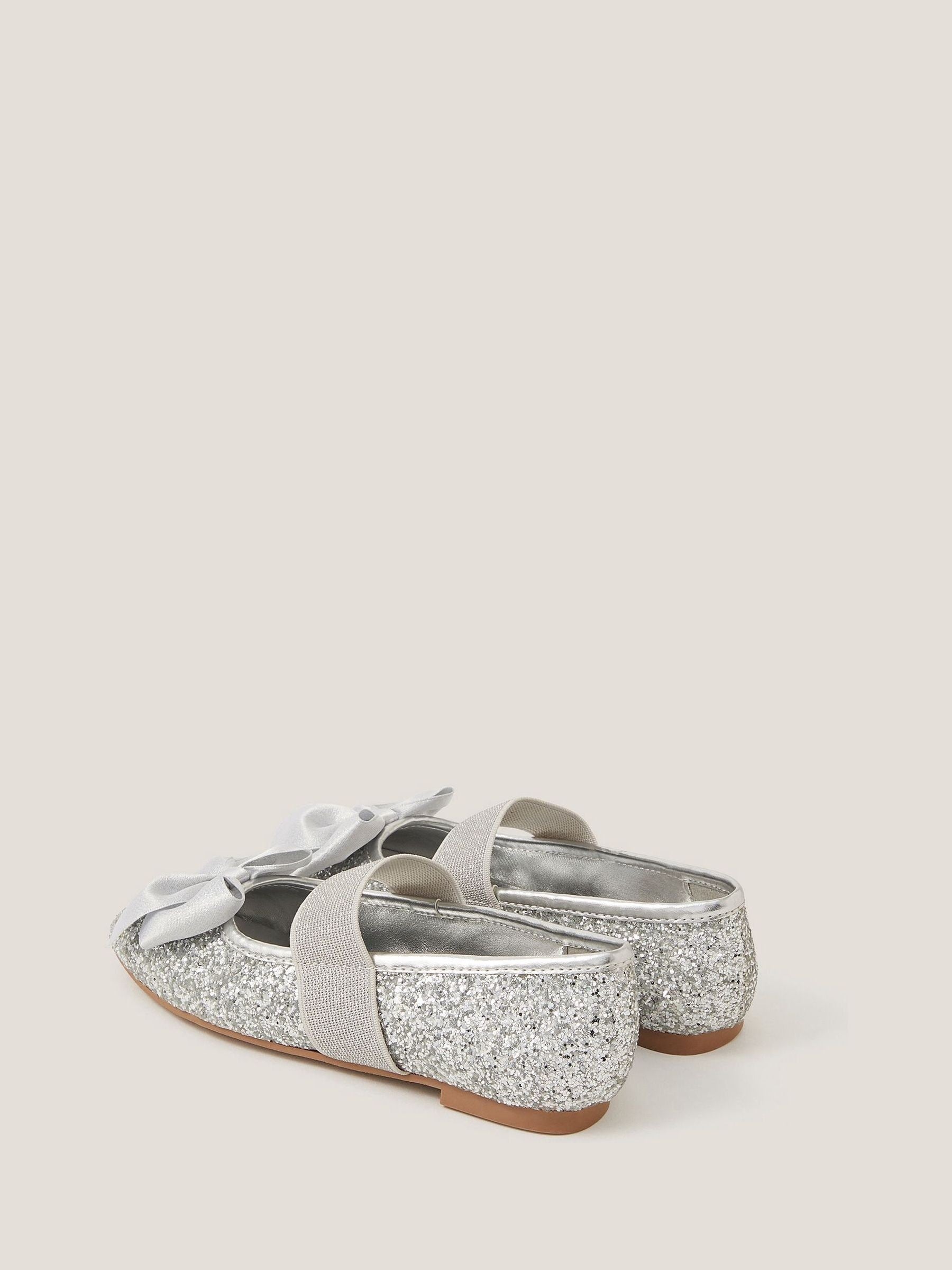Monsoon Silver Glitter Bow Ballet Flats image 3