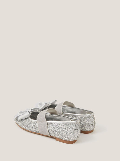 Monsoon Silver Glitter Bow Ballet Flats image 3