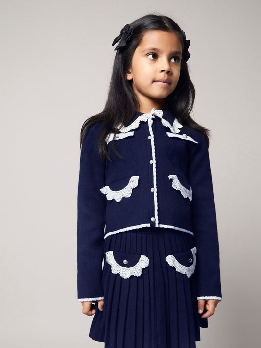 Monsoon Blue Crochet Collar Cardigan - image 1