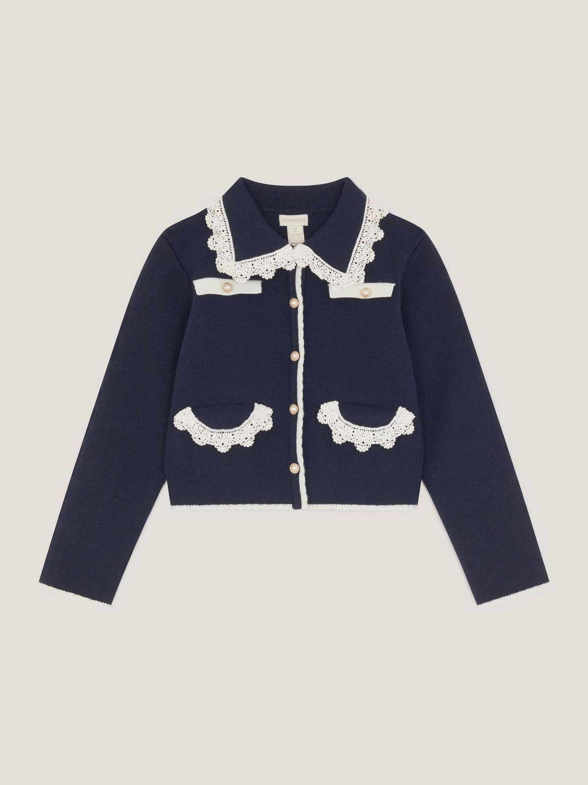Monsoon Blue Crochet Collar Cardigan - image 2