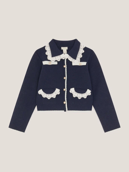 Monsoon Blue Crochet Collar Cardigan - image 2
