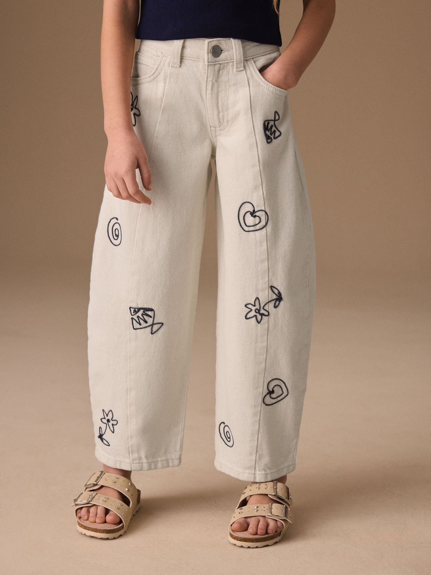 Dsiney Kidz - Ecru Embroidery Barrel Leg Jeans (3-16yrs) image 1