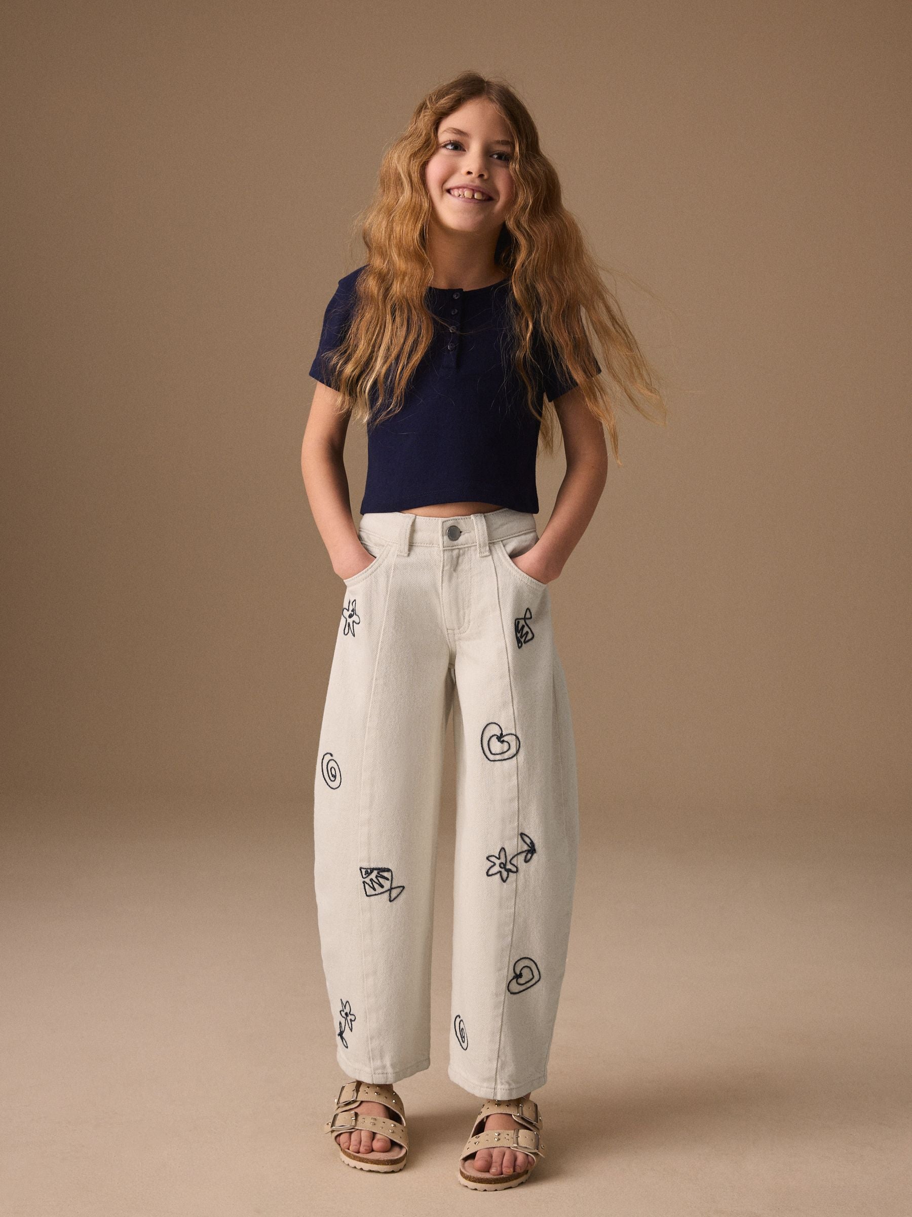 Dsiney Kidz - Ecru Embroidery Barrel Leg Jeans (3-16yrs) image 2