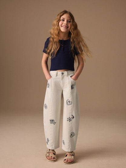 Dsiney Kidz - Ecru Embroidery Barrel Leg Jeans (3-16yrs) image 2