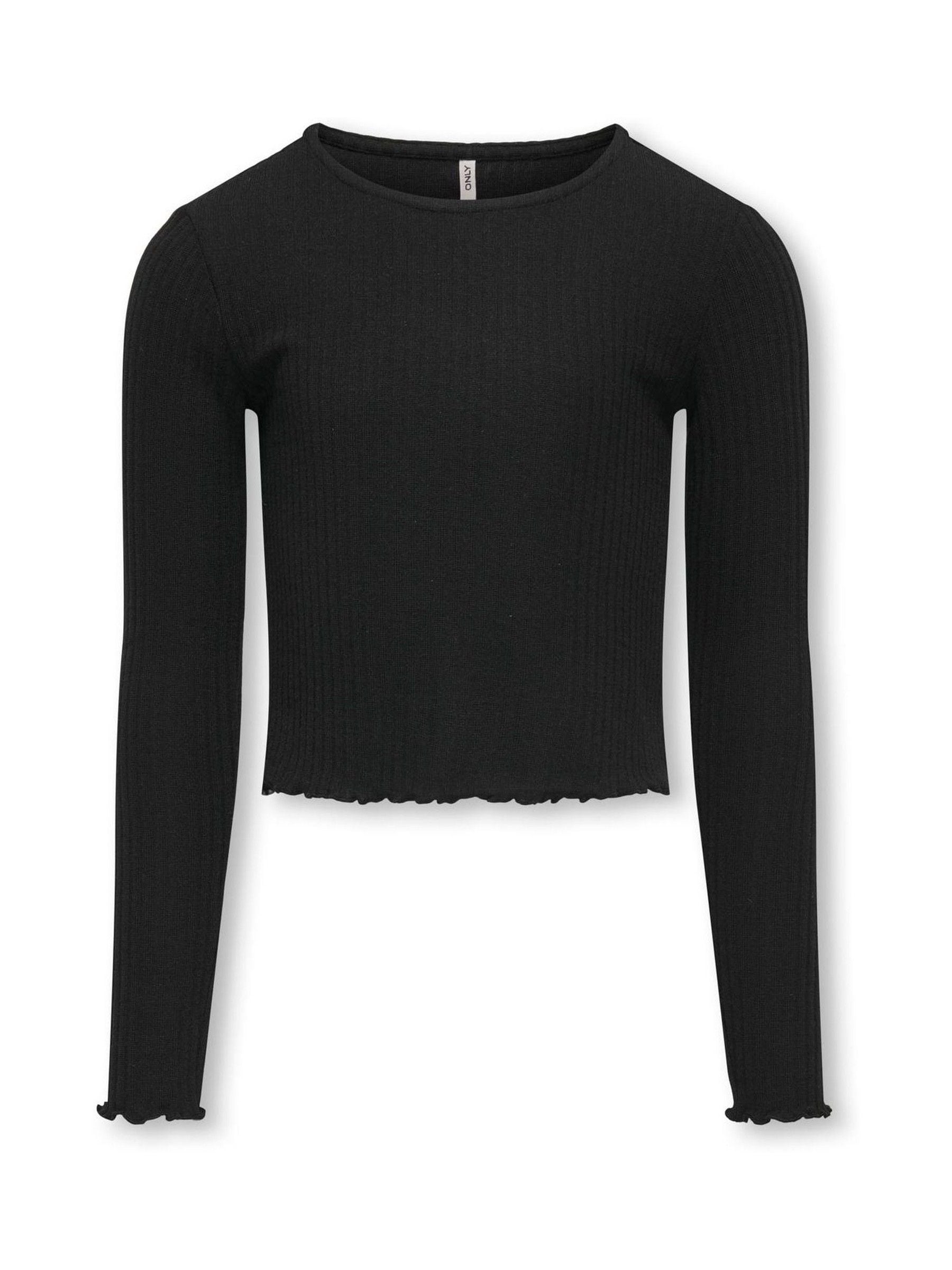 Dsiney Kidz - ONLY KIDS Black Long Sleeve Ribbed T-Shirt With Lettuce Edge image 2