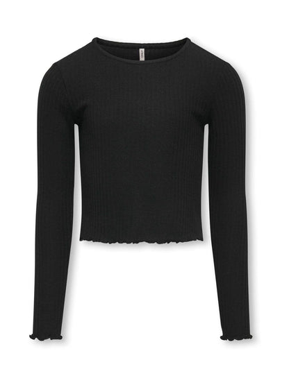 Dsiney Kidz - ONLY KIDS Black Long Sleeve Ribbed T-Shirt With Lettuce Edge image 2