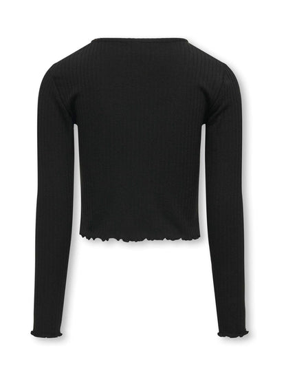 Dsiney Kidz - ONLY KIDS Black Long Sleeve Ribbed T-Shirt With Lettuce Edge image 3