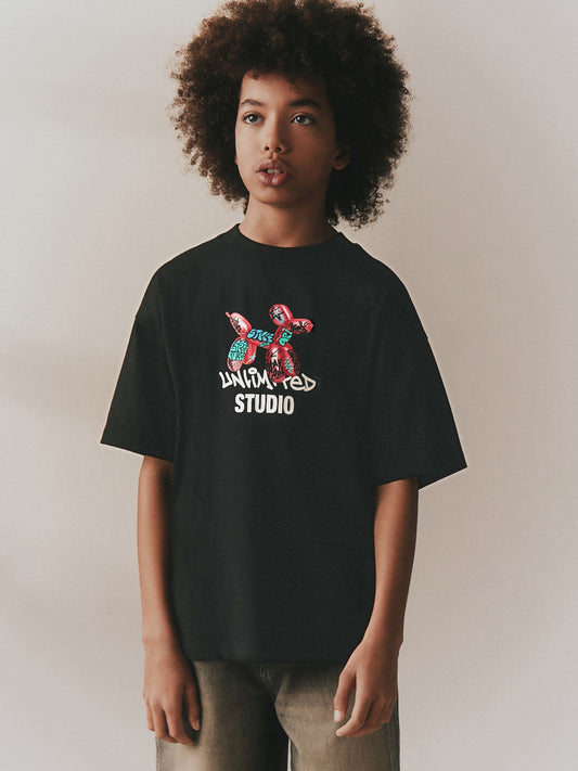 Dsiney Kidz - Black Graffiti Balloon Short Sleeve Graphic T-Shirt (3-16yrs) image 1