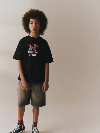 Dsiney Kidz - Black Graffiti Balloon Short Sleeve Graphic T-Shirt (3-16yrs) image 2