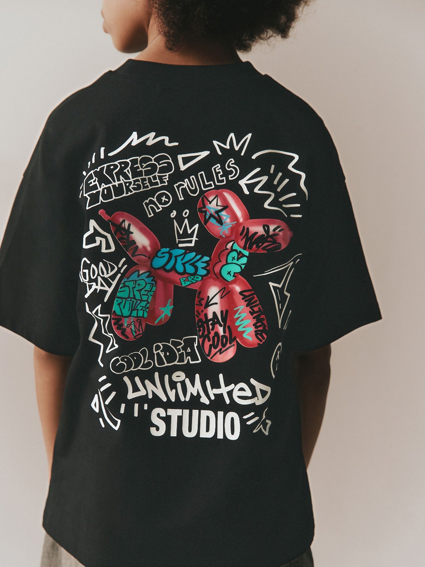 Dsiney Kidz - Black Graffiti Balloon Short Sleeve Graphic T-Shirt (3-16yrs) image 3