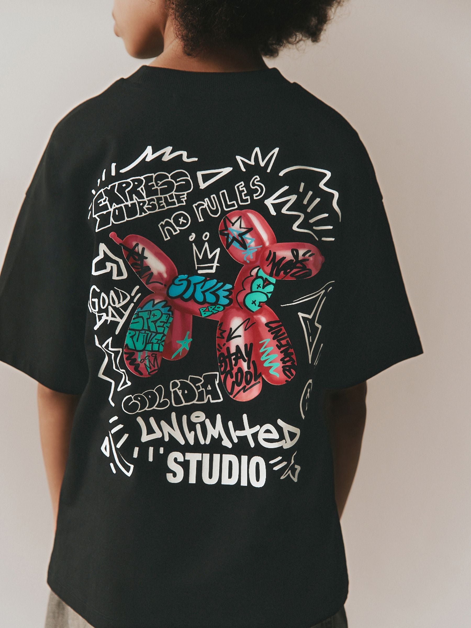 Dsiney Kidz - Black Graffiti Balloon Short Sleeve Graphic T-Shirt (3-16yrs) image 3