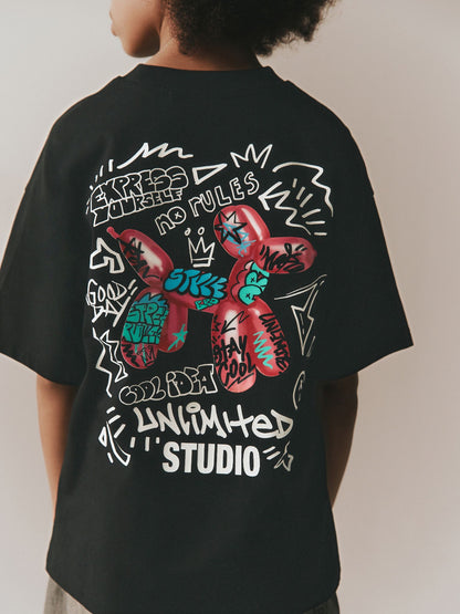 Dsiney Kidz - Black Graffiti Balloon Short Sleeve Graphic T-Shirt (3-16yrs) image 3