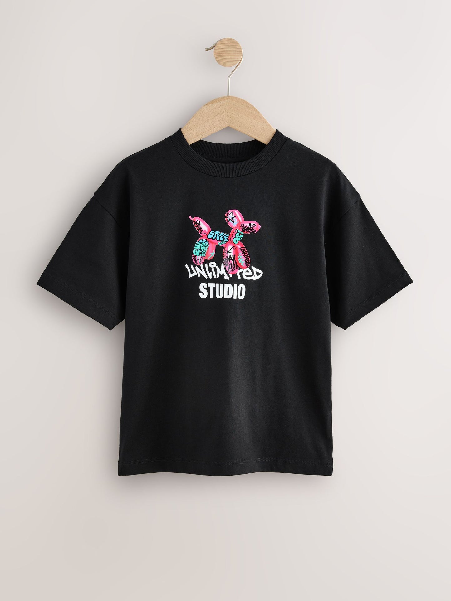 Dsiney Kidz - Black Graffiti Balloon Short Sleeve Graphic T-Shirt (3-16yrs) image 4