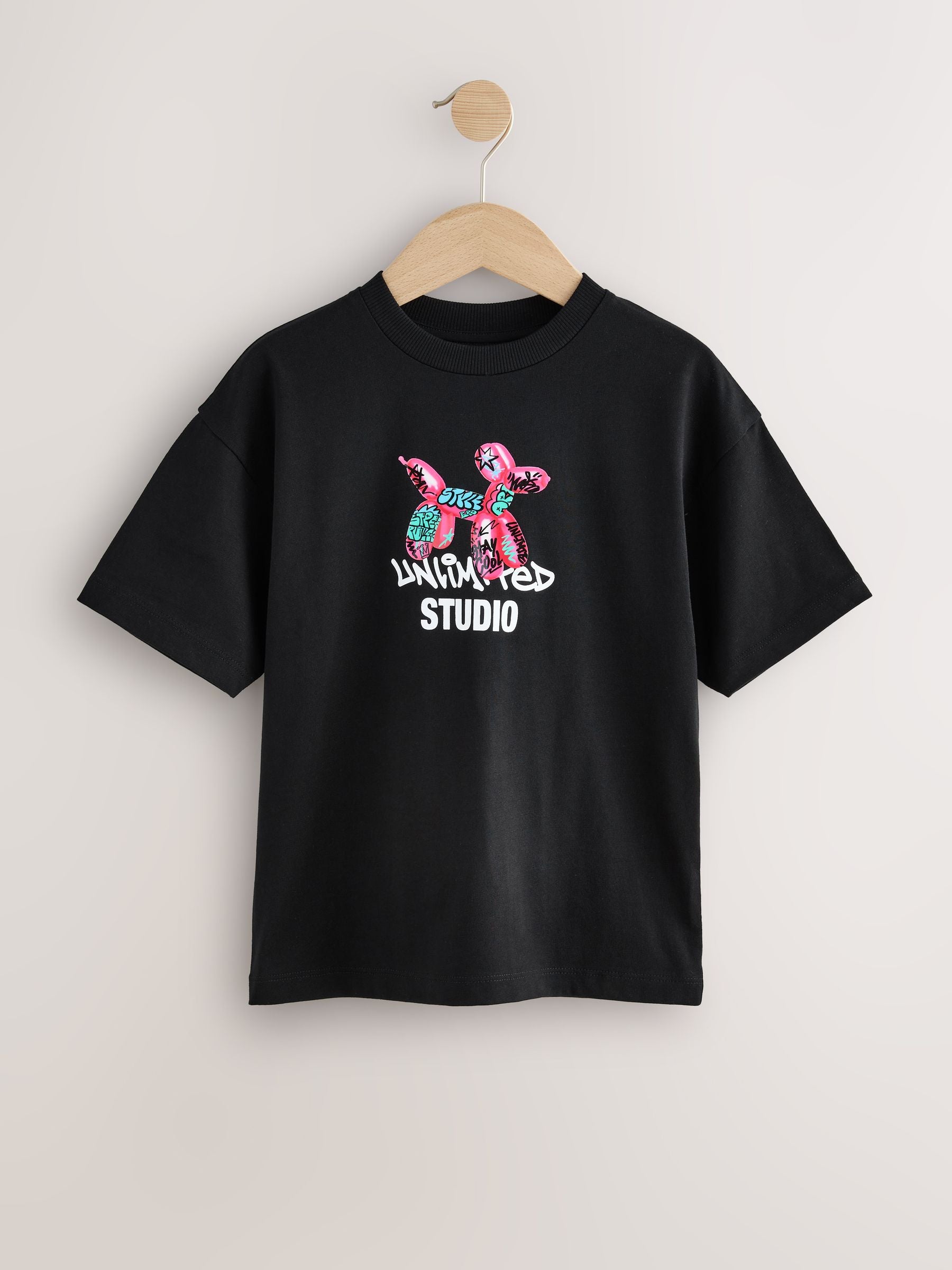 Dsiney Kidz - Black Graffiti Balloon Short Sleeve Graphic T-Shirt (3-16yrs) image 4