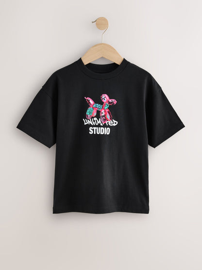 Dsiney Kidz - Black Graffiti Balloon Short Sleeve Graphic T-Shirt (3-16yrs) image 4
