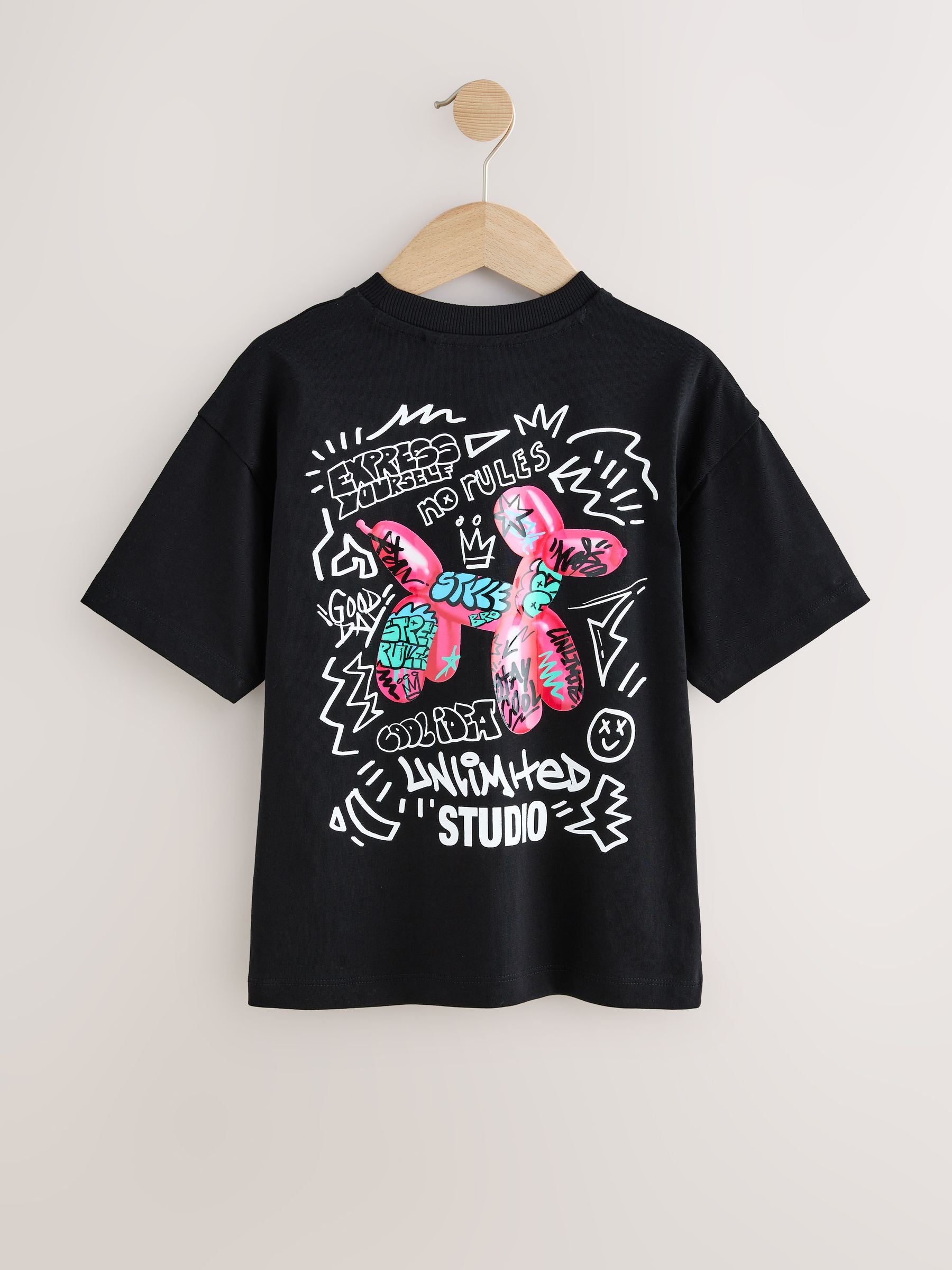 Dsiney Kidz - Black Graffiti Balloon Short Sleeve Graphic T-Shirt (3-16yrs) image 5