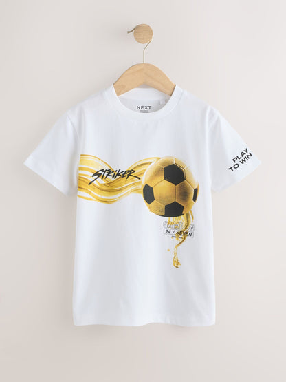 Dsiney Kidz - White/Gold Short Sleeve Graphic Football T-Shirt (3-16yrs) image 1