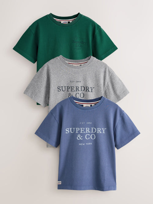 Superdry Green/Blue T-Shirts 3 Pack image 1