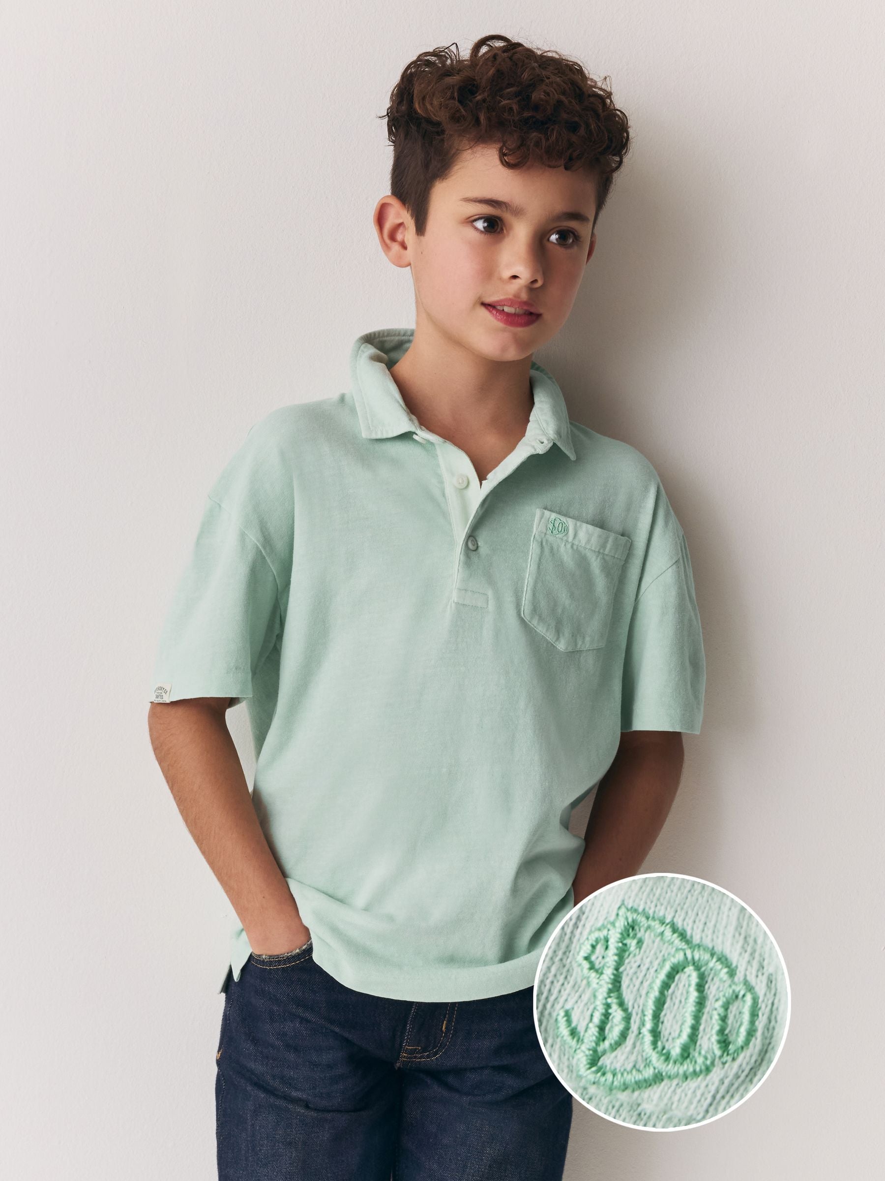 Dsiney Kidz - Superdry Mint Green Linen Blend Polo Shirt image 1