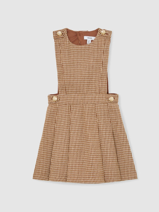 Reiss Brown Briana 13-14 yrs Puppytooth-Check Pinafore Dress image 1