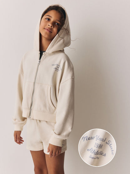 Superdry Cream Sweat Top & Shorts Set image 1