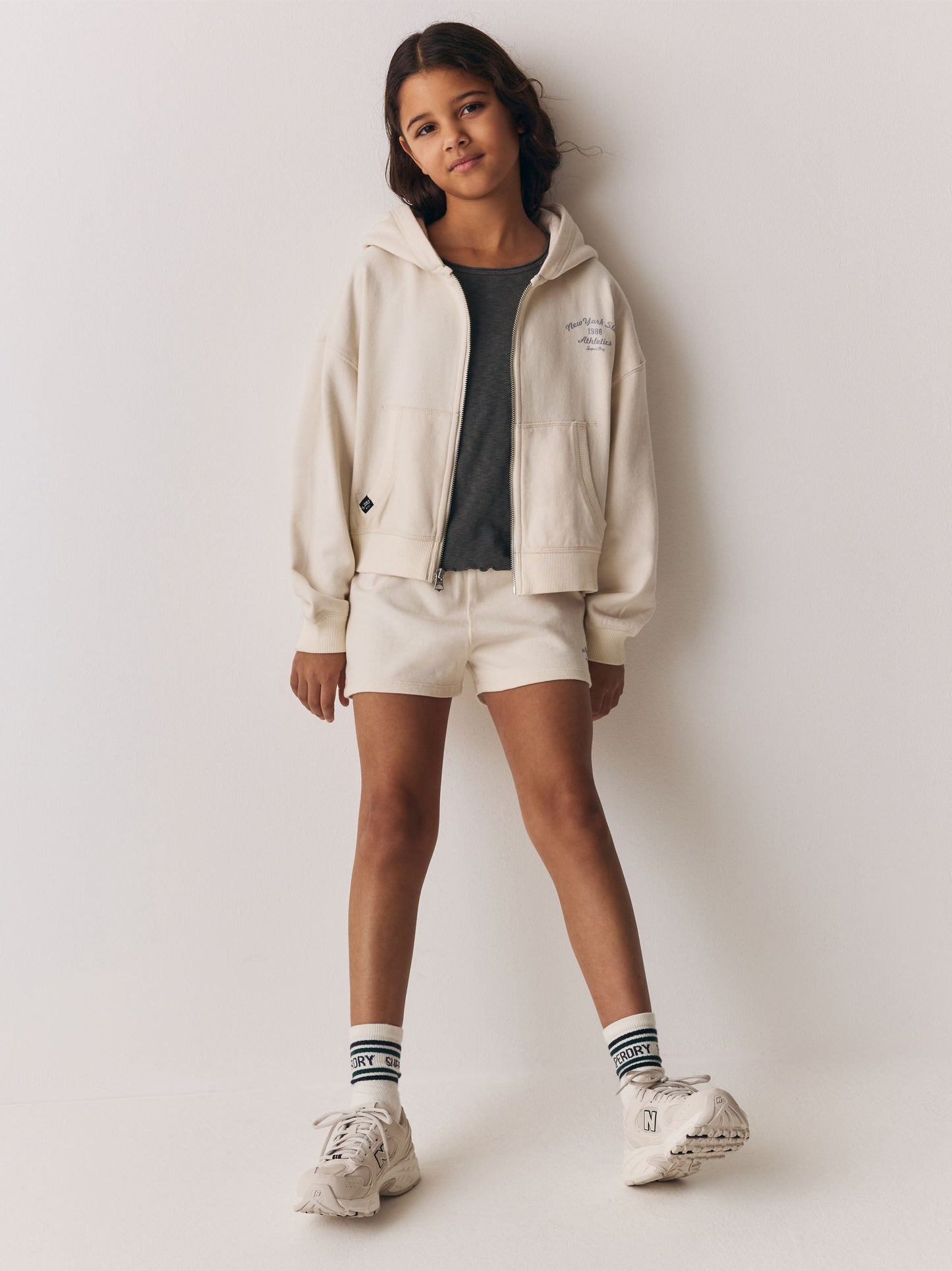 Superdry Cream Sweat Top & Shorts Set image 2