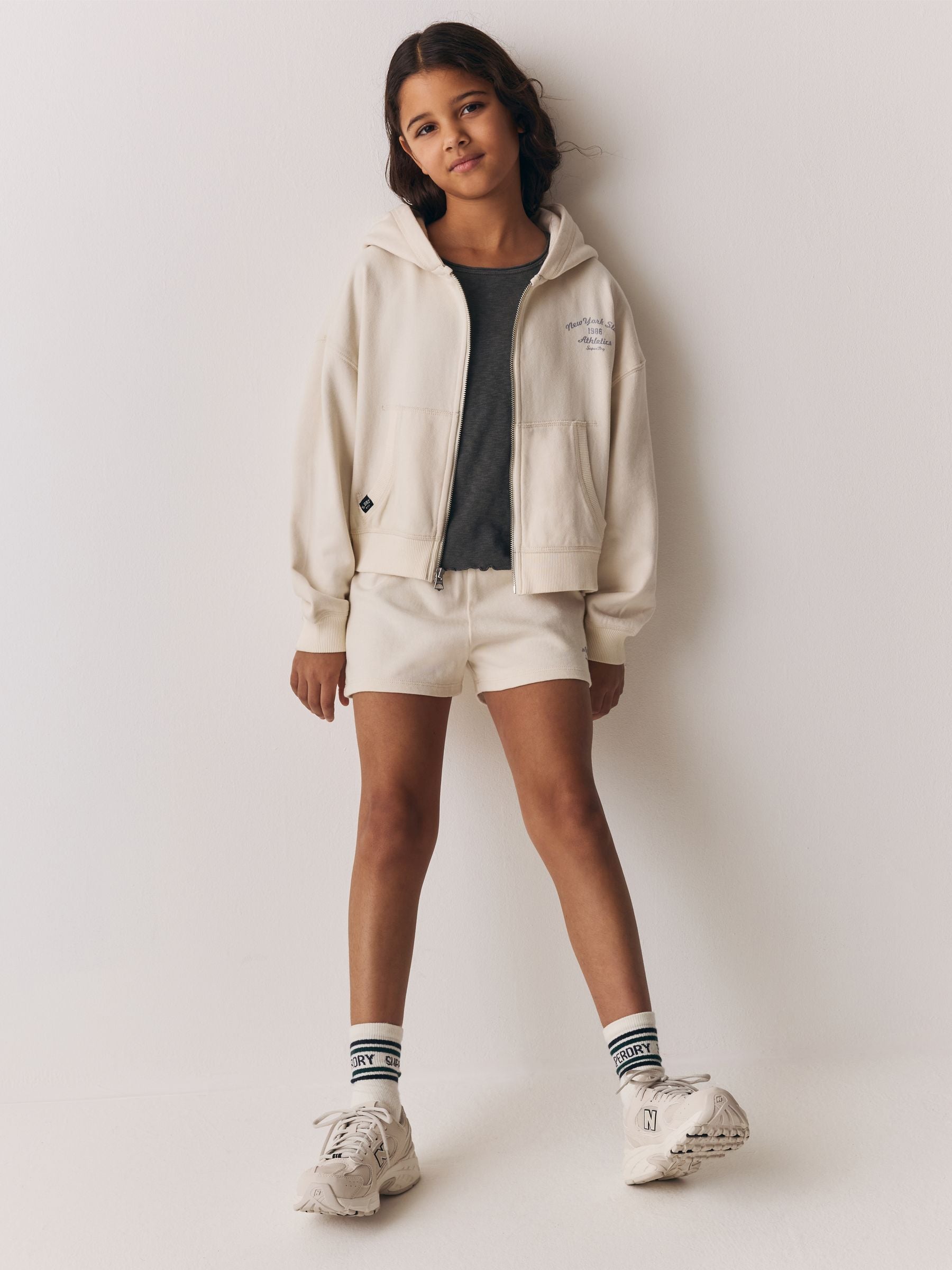 Superdry Cream Sweat Top & Shorts Set image 2