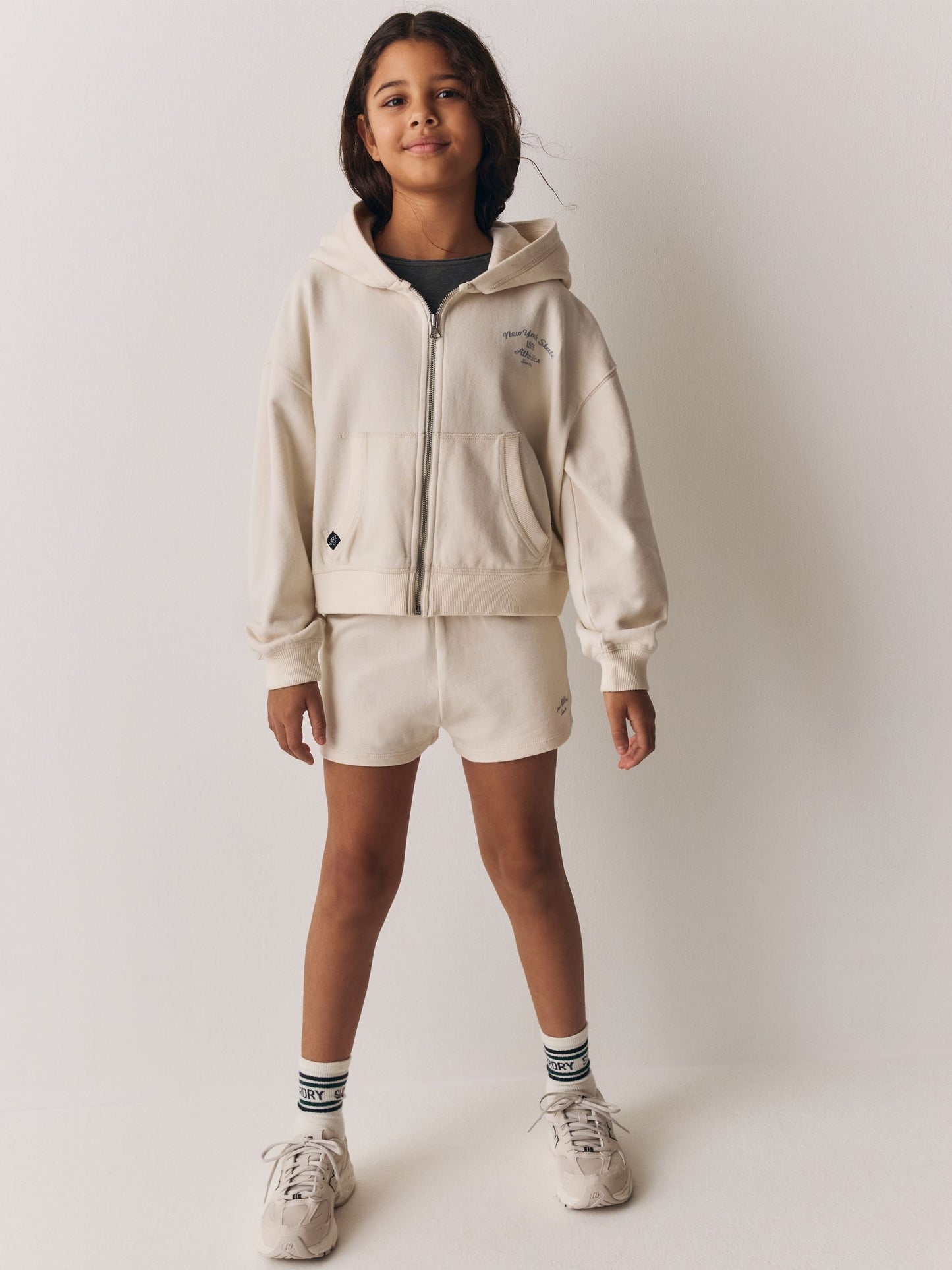 Superdry Cream Sweat Top & Shorts Set image 3