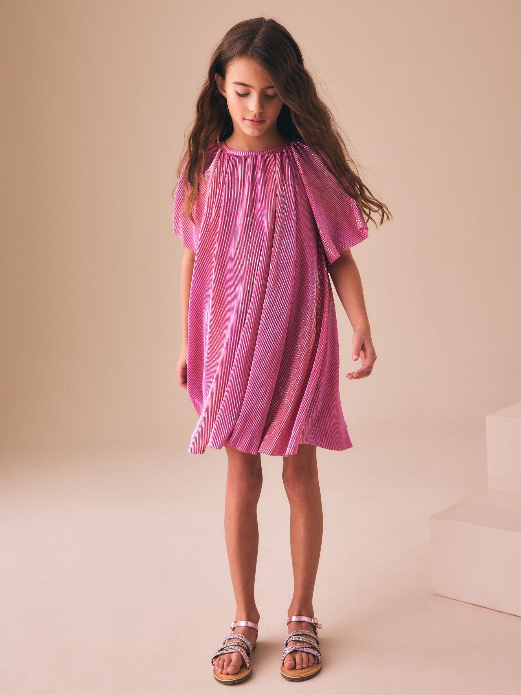 Pink Sparkle Angel Sleeve Party Dress (3-16yrs) image 2