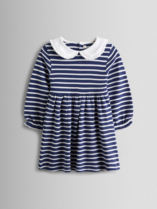 JoJo Maman Bébé Navy Blue Stripe Classic Peter Pan Collar Dress image 1