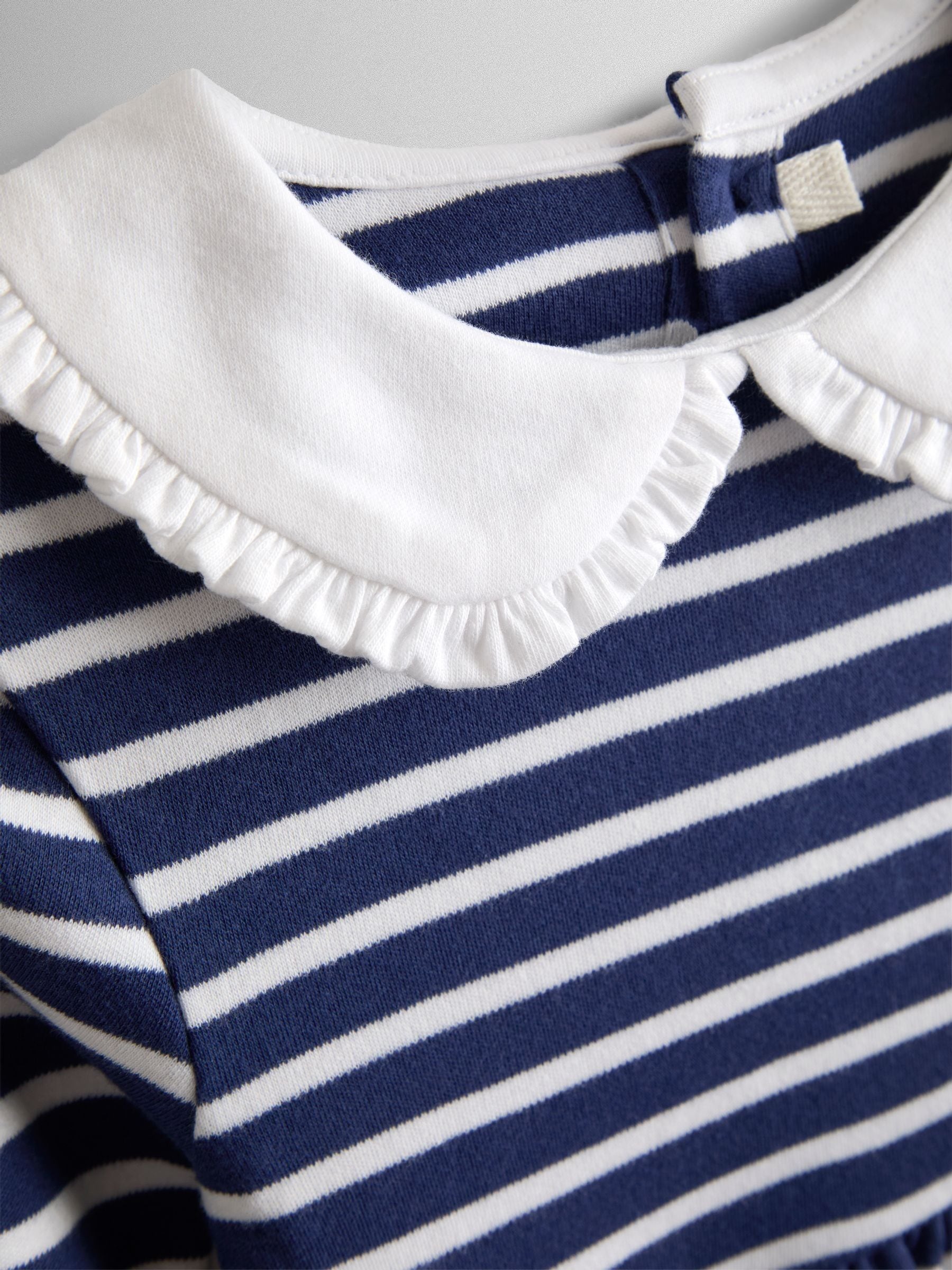 JoJo Maman Bébé Navy Blue Stripe Classic Peter Pan Collar Dress image 4