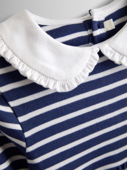JoJo Maman Bébé Navy Blue Stripe Classic Peter Pan Collar Dress image 4