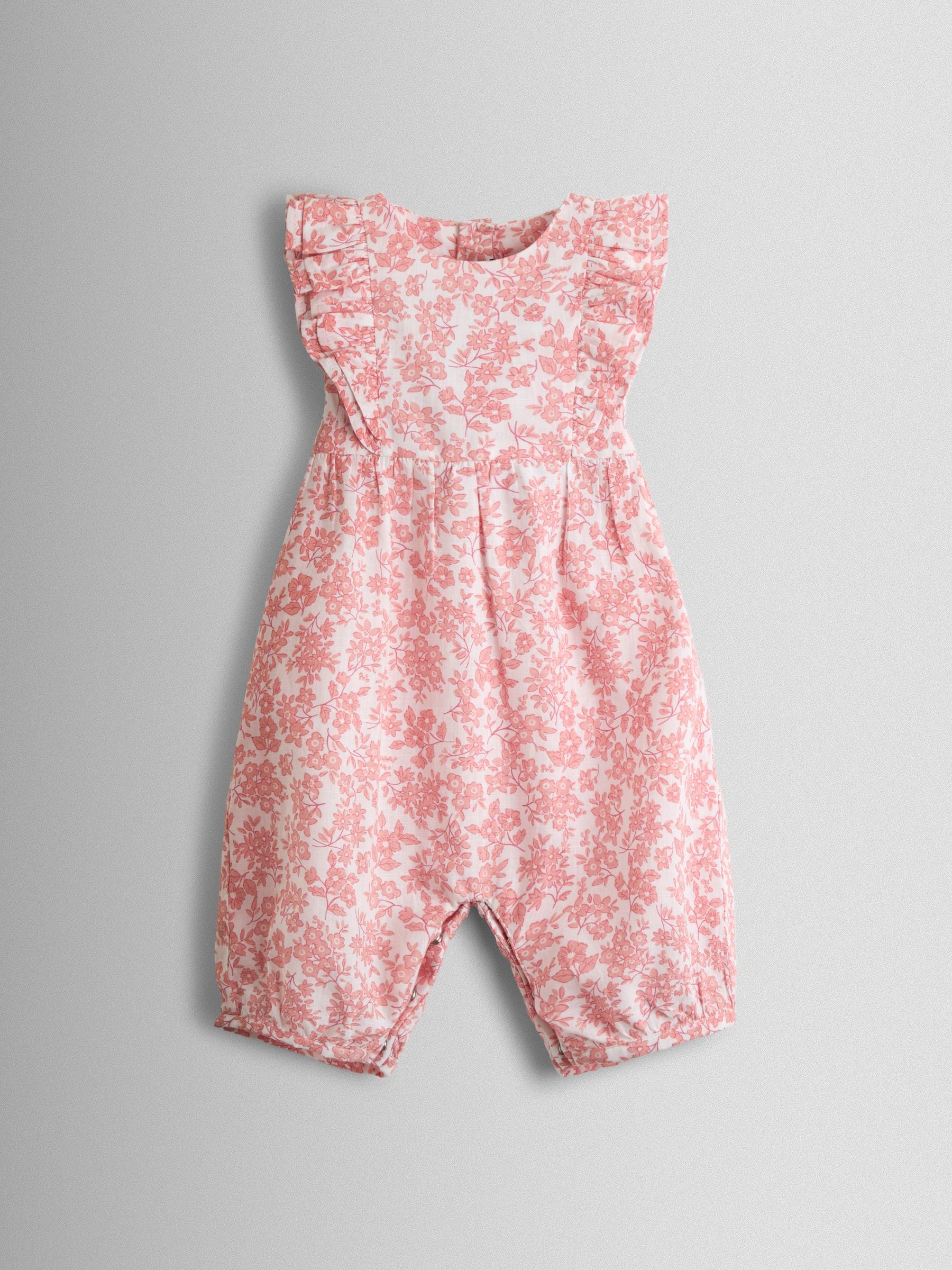 JoJo Maman Bébé Pink Floral Printed Romper image 1