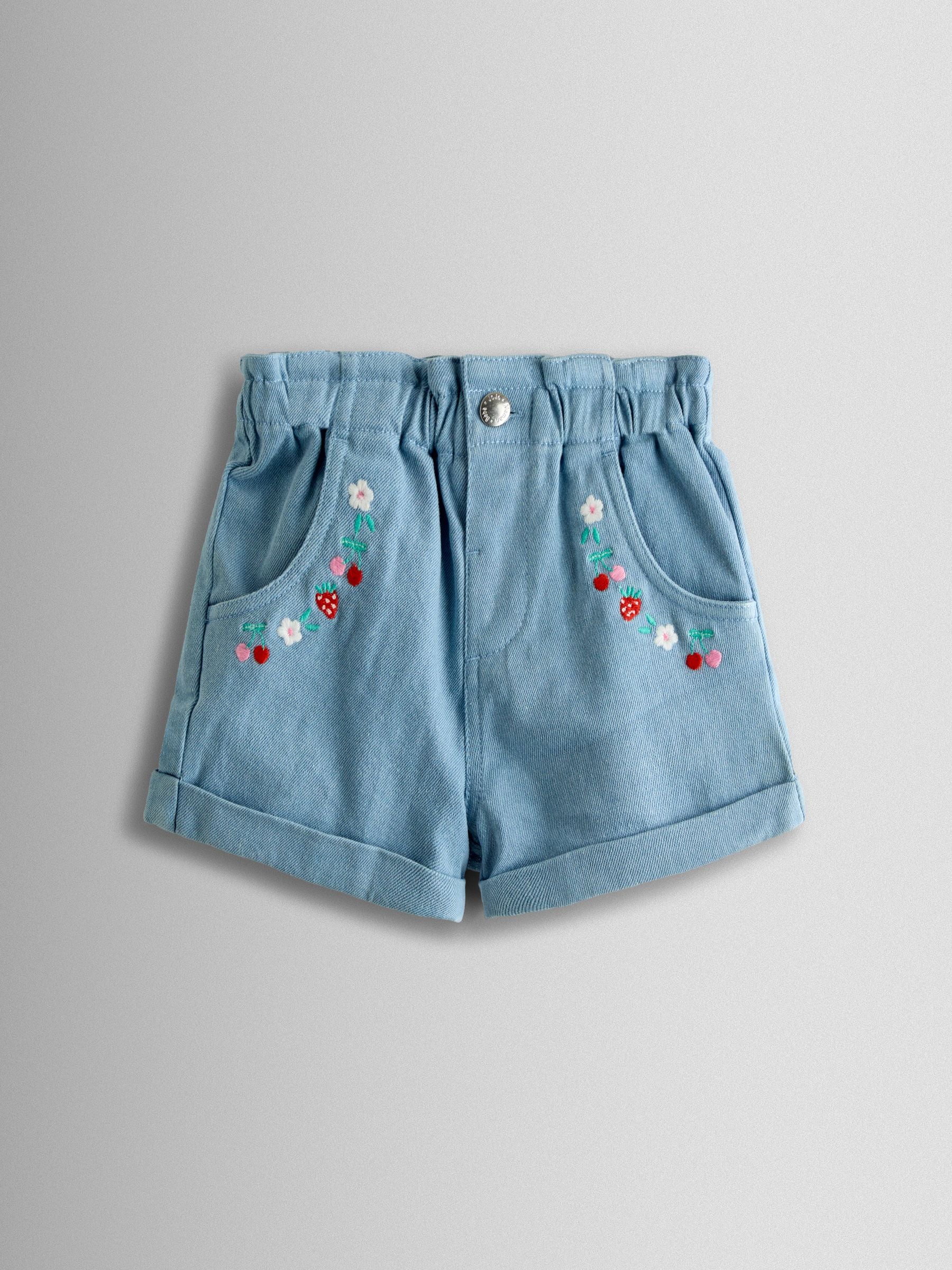 JoJo Maman Bébé Blue Floral Embroidered Twill Shorts image 1