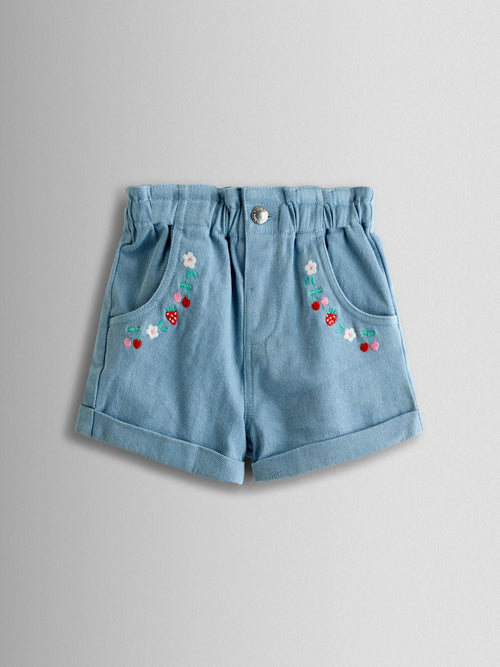 JoJo Maman Bébé Blue Floral Embroidered Twill Shorts image 1