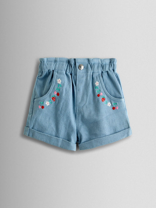 JoJo Maman Bébé Blue Floral Embroidered Twill Shorts image 1