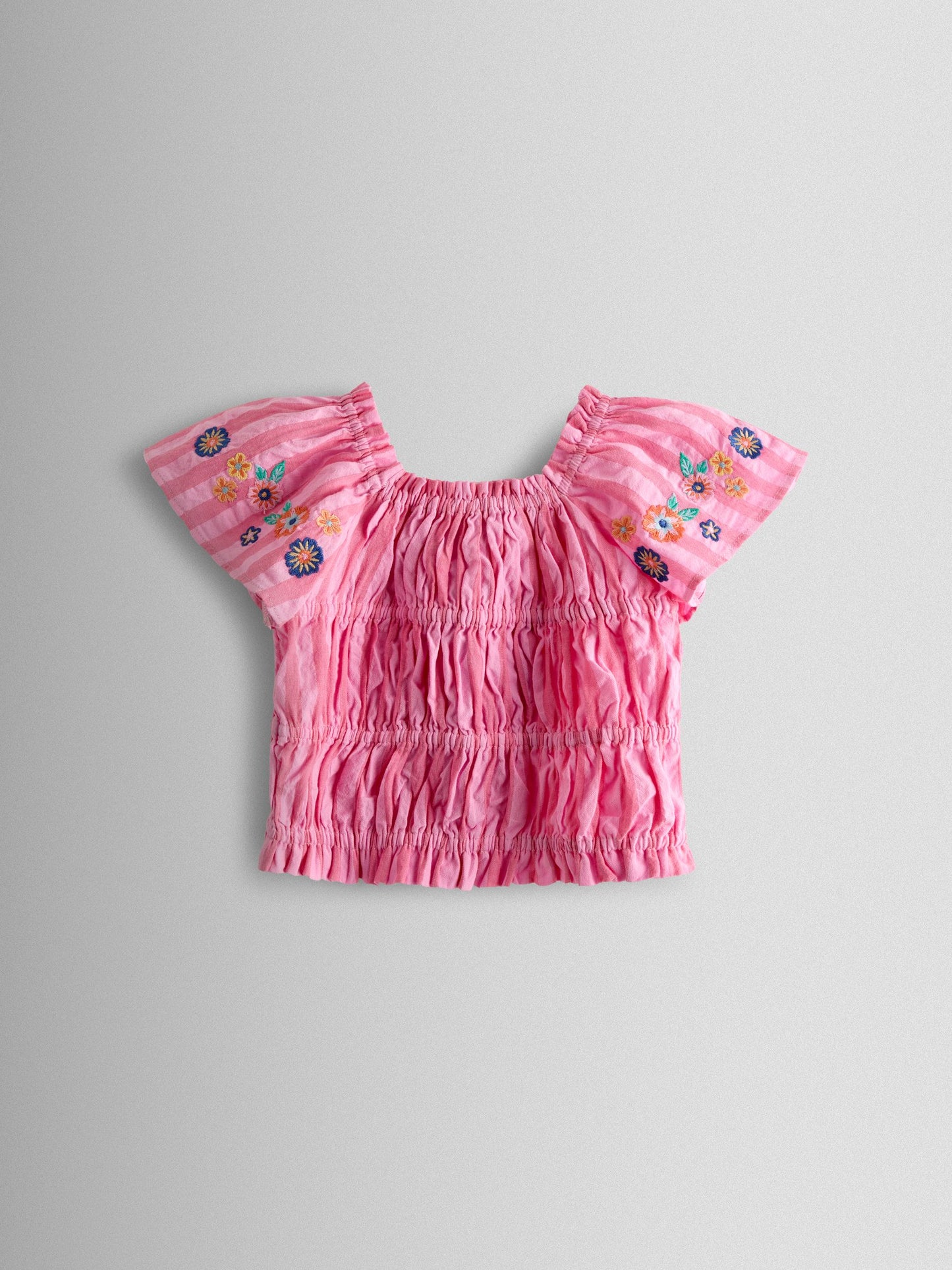 JoJo Maman Bébé Bright Pink Stripe Floral Embroidered Gathered Blouse & Trouser Set image 4