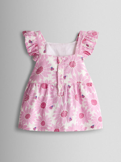 JoJo Maman Bébé Pink Daisy & Ladybird Frill Shoulder Seersucker Top & Short Set image 3