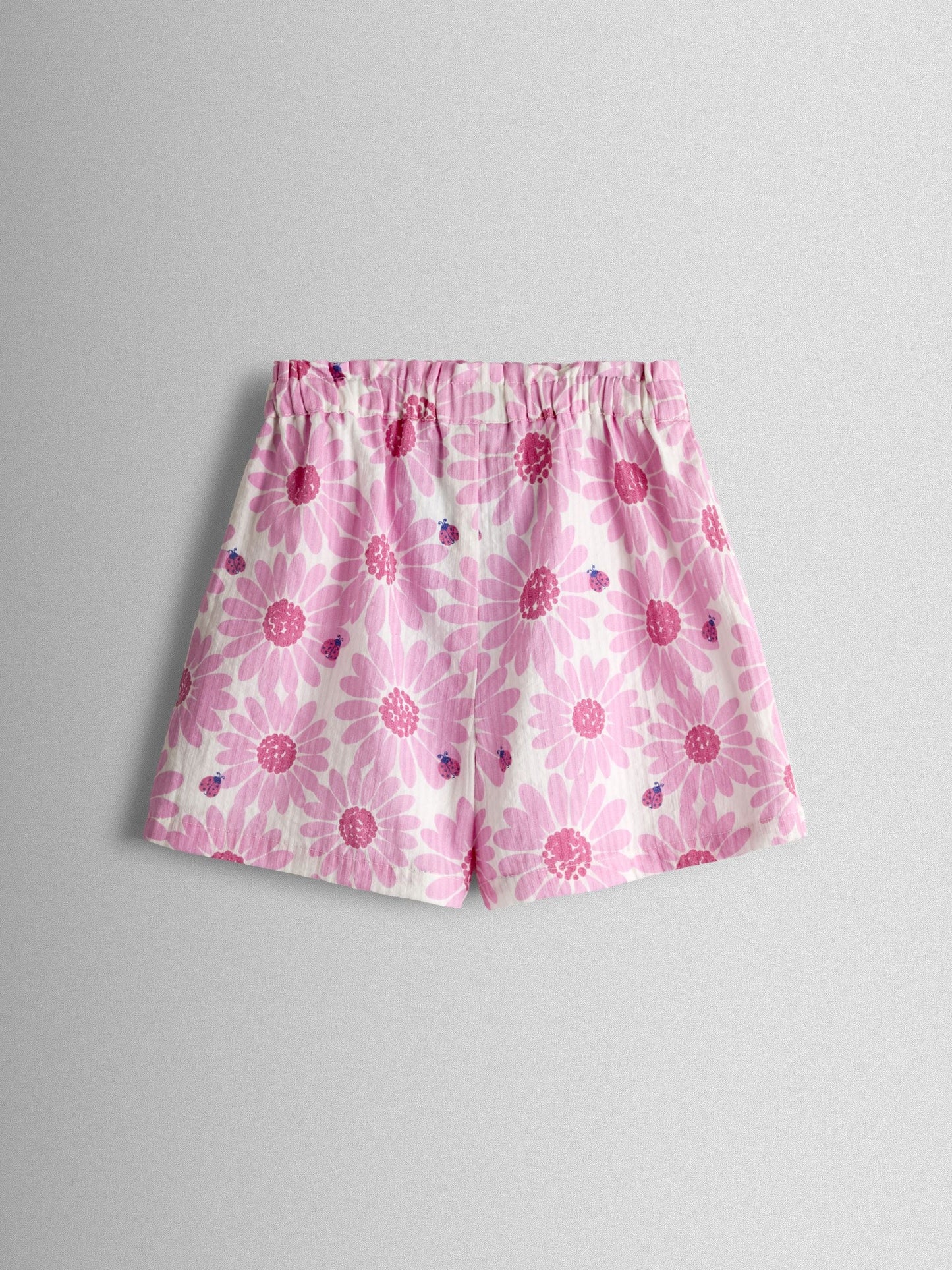 JoJo Maman Bébé Pink Daisy & Ladybird Frill Shoulder Seersucker Top & Short Set image 4
