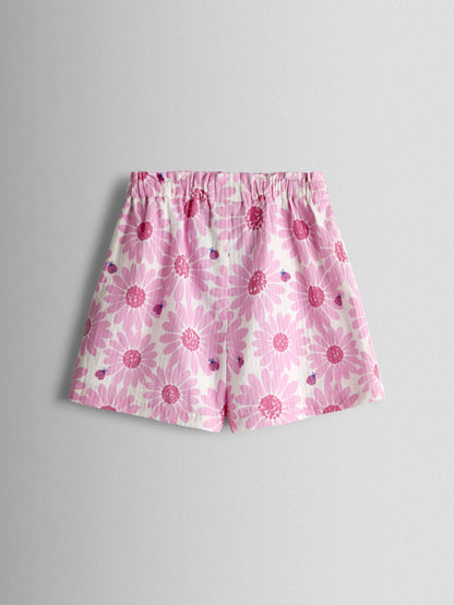 JoJo Maman Bébé Pink Daisy & Ladybird Frill Shoulder Seersucker Top & Short Set image 4