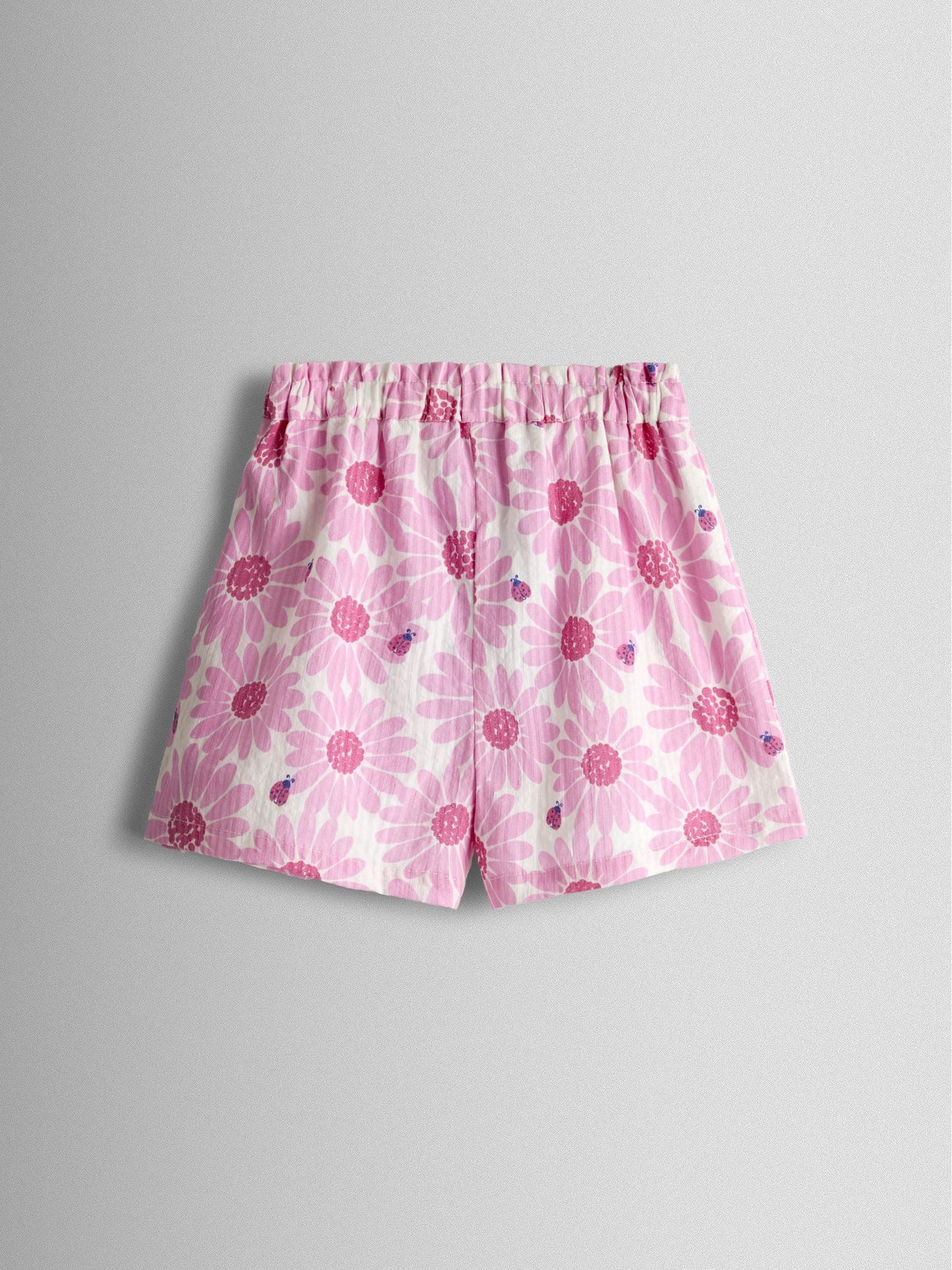 JoJo Maman Bébé Pink Daisy & Ladybird Frill Shoulder Seersucker Top & Short Set image 5