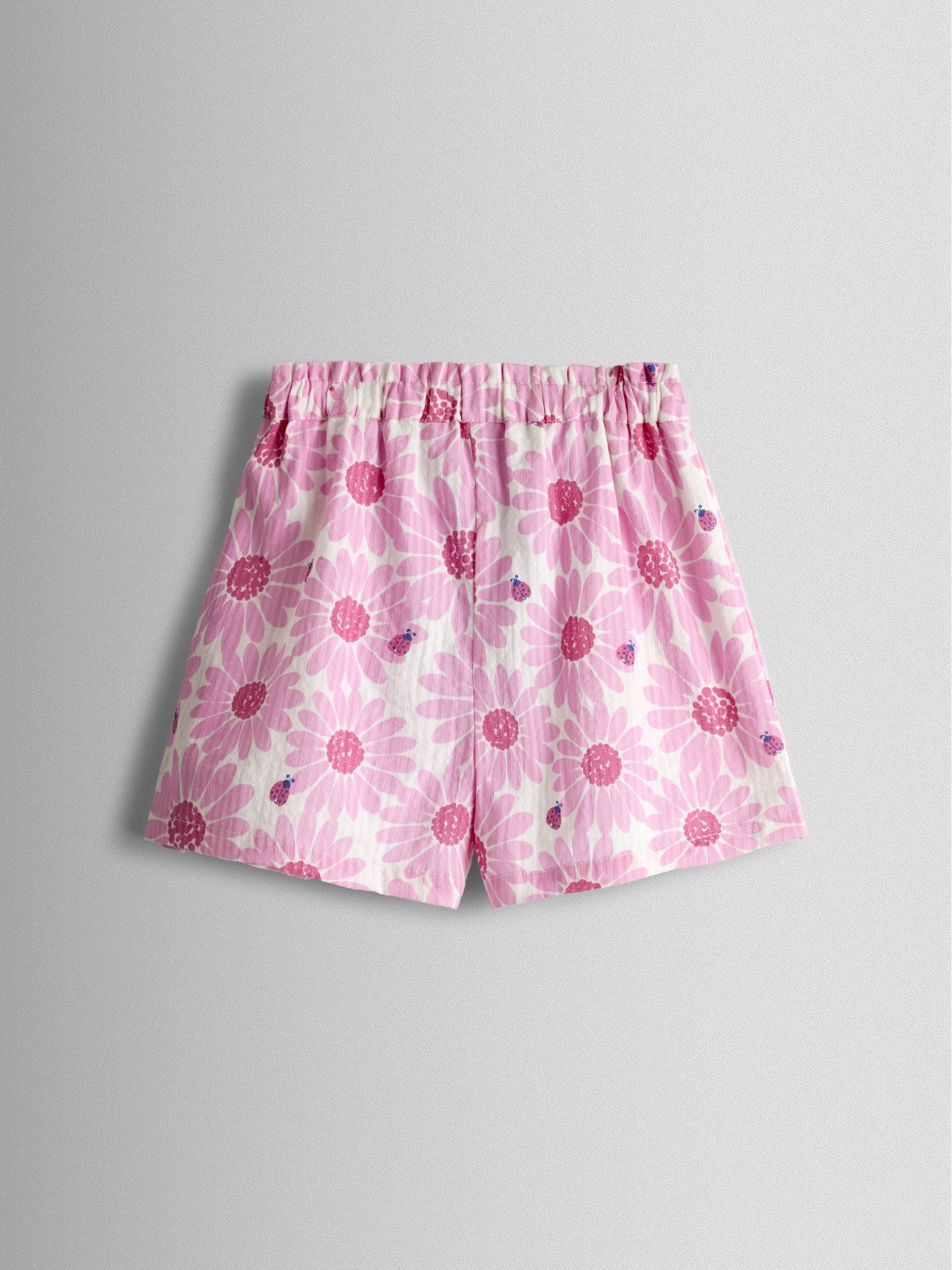 JoJo Maman Bébé Pink Daisy & Ladybird Frill Shoulder Seersucker Top & Short Set image 5