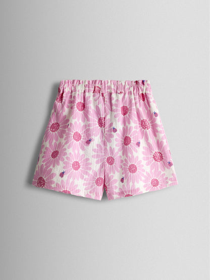 JoJo Maman Bébé Pink Daisy & Ladybird Frill Shoulder Seersucker Top & Short Set image 5