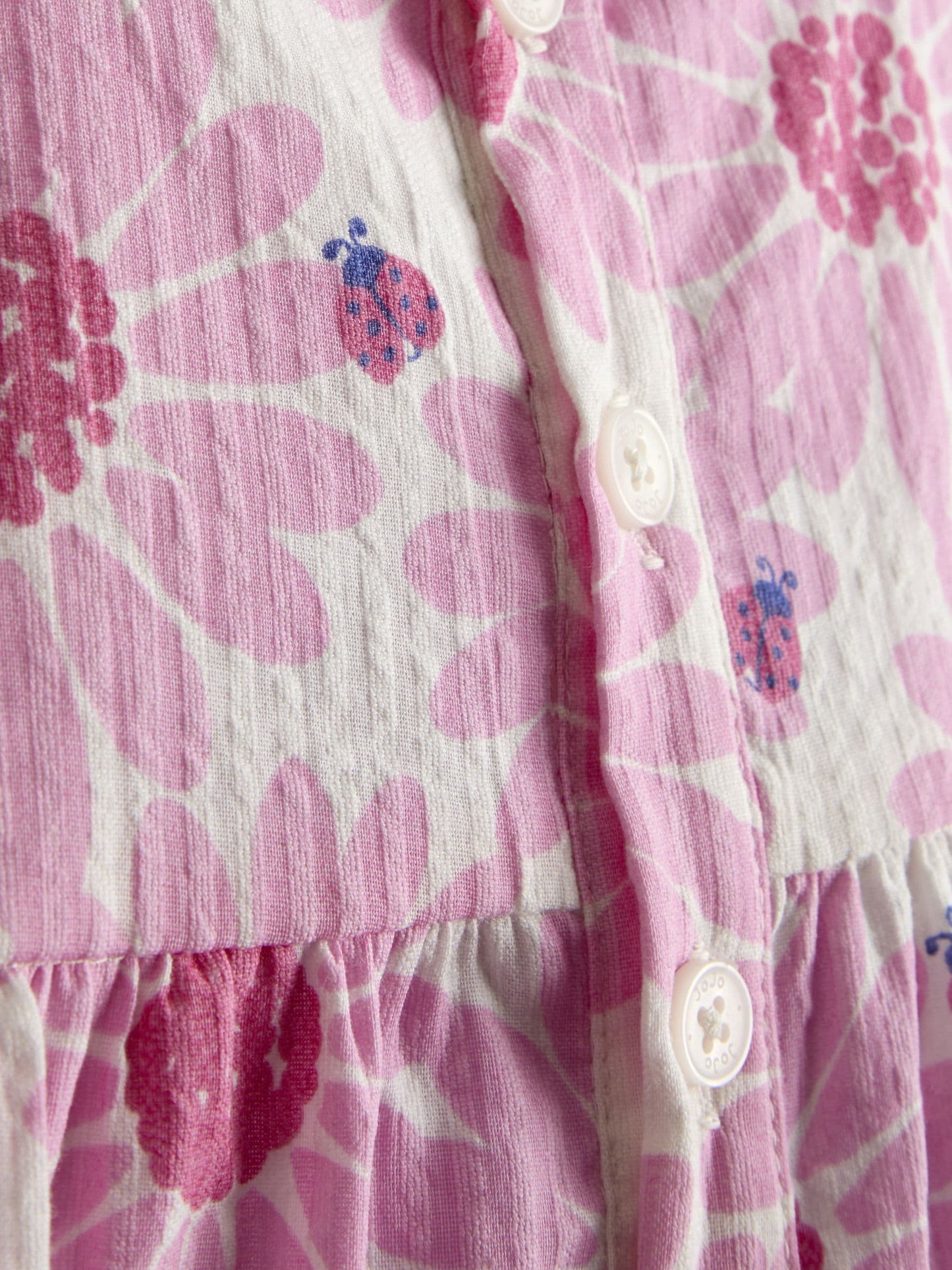 JoJo Maman Bébé Pink Daisy & Ladybird Frill Shoulder Seersucker Top & Short Set image 6