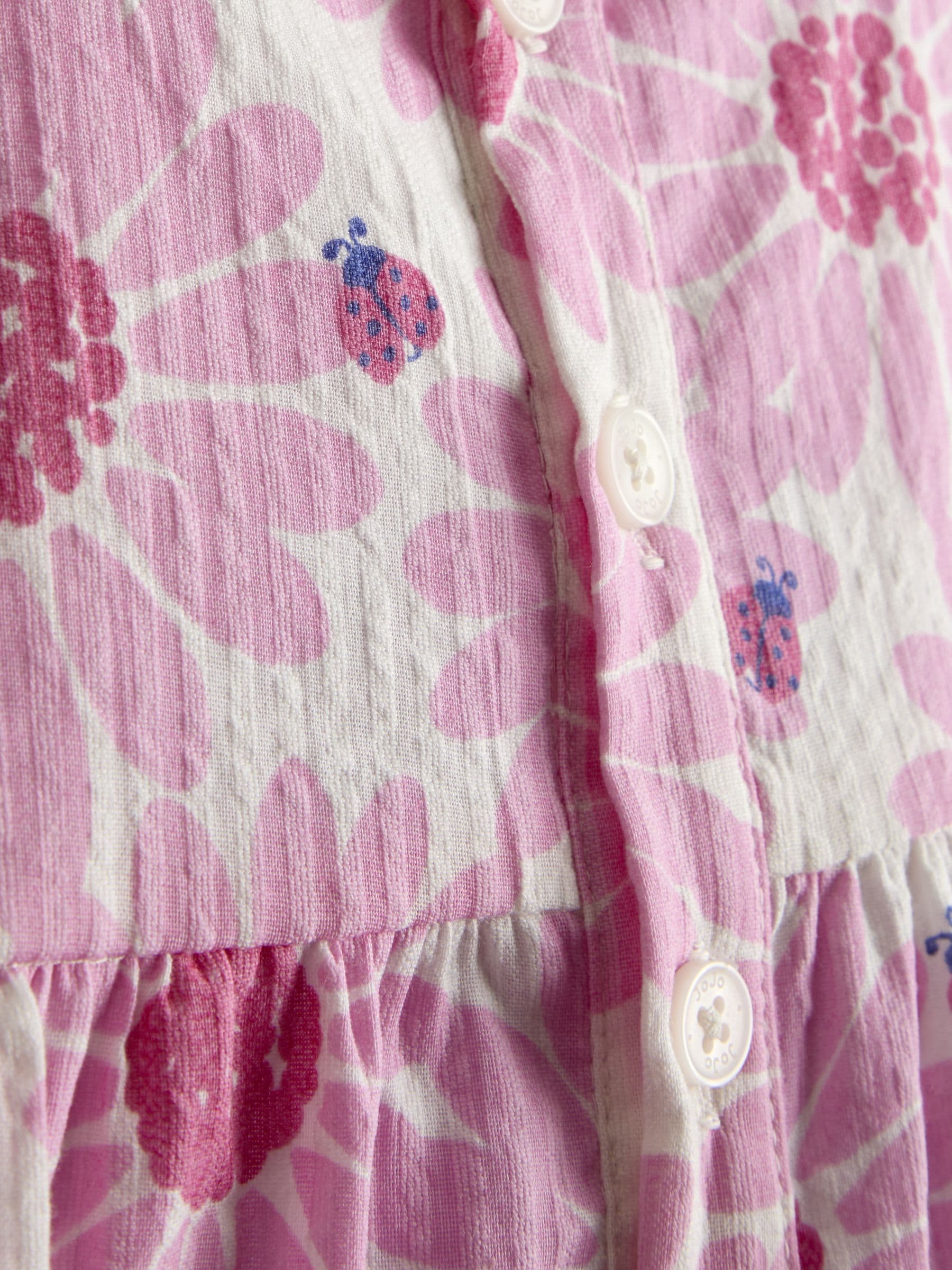 JoJo Maman Bébé Pink Daisy & Ladybird Frill Shoulder Seersucker Top & Short Set image 6