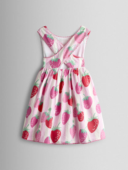 JoJo Maman Bébé Pink Strawberry Cross Back Sundress image 3