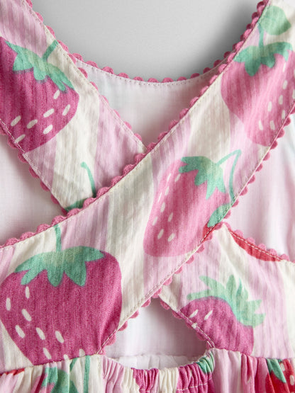 JoJo Maman Bébé Pink Strawberry Cross Back Sundress image 4